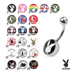 Čelični piercing za pupak, šarene slike Playboy zečića - Simbol: PB06