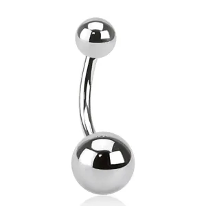 Čelični piercing za pupak srebrne boje - jednostavne loptice, 1,2 mm - Mjere: 10 mm x 4x6 mm