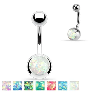 Čelični piercing za pupak srebrne boje, loptica sa imitacijom opala - Boja: Zelena