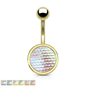 Čelični piercing za pupak - svjetlucavi kamen s uzorkom zmaja - Boja cirkona: Ružičasta - R, Piercing boja: Zlatna