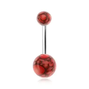Piercing za pupak, kuglice od akrilika s motivom crvenih balončića