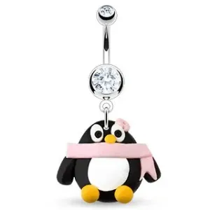 Piercing za pupak - pingvin, ružičasta marama i cvijet, cirkoni