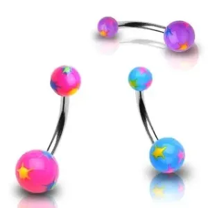 Piercing za pupak s kuglicama - zvijezde u boji - Piercing boja: Ružičasta