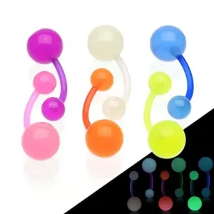Piercing za pupak svijetli u mraku, fleksibilan materijal, dvije kuglice, 1,6 mm - Piercing boja: Ametist
