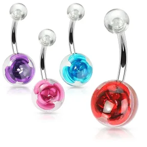Prozirni piercing za pupak - kuglice s ružom - Piercing boja: Ametist