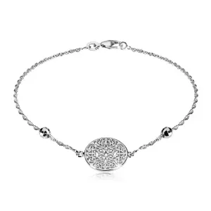 925 srebrna narukvica - krug sa urezanim ukrasima, brušene kuglice
