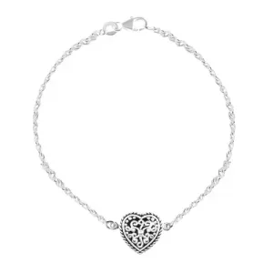 925 srebrna narukvica, srce sa patinom i ornamentima