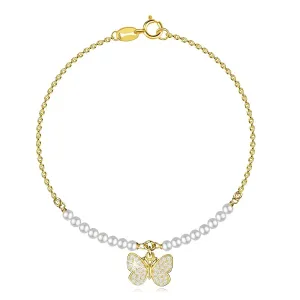 925 Srebrna narukvica u zlatnoj boji - leptir sa cirkonima, sintetičke perle