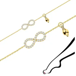 925 Srebrna narukvica za gležanj ili ručni zglob – zlatna boja, simbol “Infinity”, okrugli cirkoni, perla