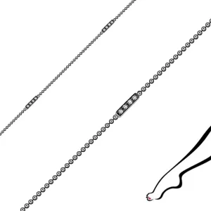 925 Srebrna narukvica za gležanj - lančić od kuglica, ukrašen pravokutnicima s ugrađenim cirkonima