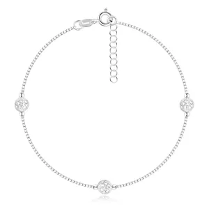 925 Srebrna narukvica za gležanj - perle s pletenim uzorkom, uglasti lančić
