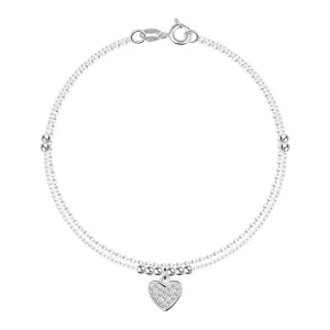 Dvostruka narukvica od srebra 925 - srce sa prozirnim cirkonima, perle