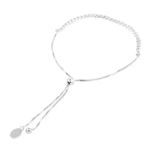 Prilagodljiva narukvica, 925 srebro, dulji oval i sitne kvadratne karike, perle
