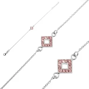 Srebrna narukvica - lanac s kvadratom i ružičastim cirkonima