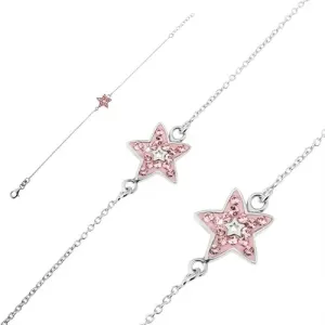 Srebrna narukvica - lanac s ružičastom zvijezdom i cirkonima