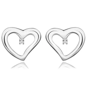 925 Srebrne dijamantne naušnice - srce s prozirnim brilijantom, nitne