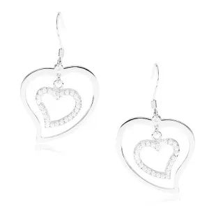 925 srebrne naušnice, asimetrične siluete u obliku srca, kukice