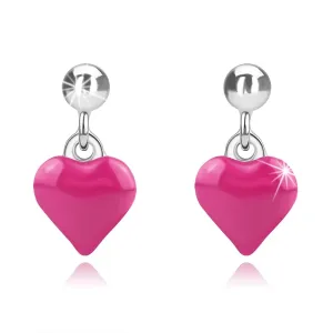 925 Srebrne naušnice - glatka perla, rozo konveksno srce, klinovi