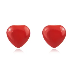 925 Srebrne naušnice - konveksno crveno srce, klinovi