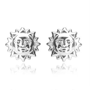 925 srebrne naušnice - nasmiješeno sunce s izrezbarenim sunčevim zracima, dugmad