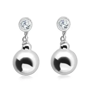 925 srebrne naušnice, okrugli prozirni cirkon sa visećom lopticom