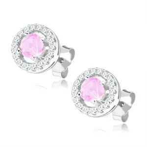 925 srebrne naušnice, prozirni cirkonski prsten, ružičasti cirkon