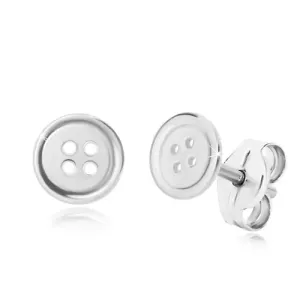 925 srebrne naušnice - sjajno okruglo dugme sa četiri rupice, dugmad