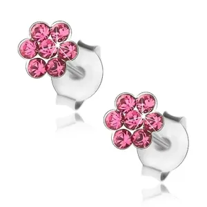 925 srebrne naušnice, svjetlucavi cvijet sa ružičastim kristalima