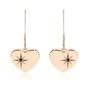 Crni dijamant - 925 srebrne naušnice, simetrično srce ružičasto-zlatne boje, sjeverna zvijezda