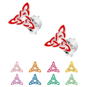 Naušnice od srebra 925, keltski trokutasti čvor ukrašen glazurom u boji - Boja: Ružičasta