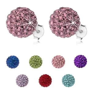 Naušnice od srebra 925, svjetlucave kuglice s Preciosa kristalima, 10 mm - Boja: Ružičasta