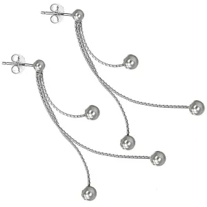 Srebrne naušnice na dugme - tri perle na lančićima