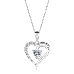 925 Srebrna ogrlica - asimetrično srce, dio rame raskol, srce cirkon