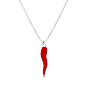 925 srebrna ogrlica - čili paprika s crvenom glazurom, sjajni kutni lančić