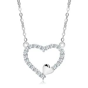 925 srebrna ogrlica, cirkonska silueta srca i malo srce