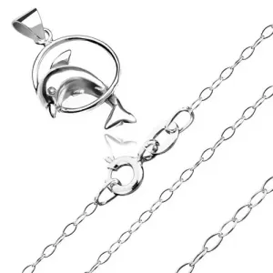 925 srebrna ogrlica - dupin koji skače u obruč, lančić s malim karikama