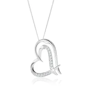925 srebrna ogrlica, dvostruka asimetrična silueta srca, prozirni cirkoni