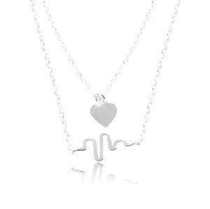 925 srebrna ogrlica, dvostruki lančić, srce i val