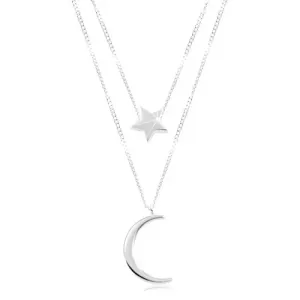 925 srebrna ogrlica, dvostruki lančić, zvijezda i mjesec
