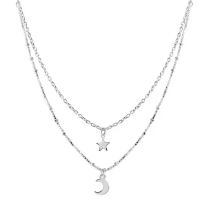 925 Srebrna ogrlica - dvostruki lančić, zvijezda i polumjesec