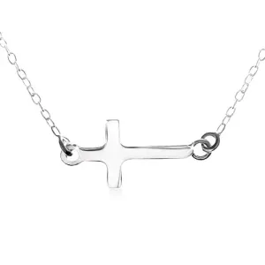 925 srebrna ogrlica - glatki ravni latinski križ, kopče na krajevima