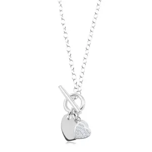 925 srebrna ogrlica, glatko cirkonsko srce, lančić