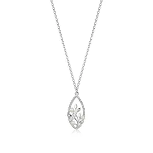 925 Srebrna ogrlica - isprepleteni oval, cvijet sa lišćem, bijele slatkovodne perle