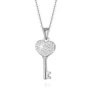 925 Srebrna ogrlica - ključ srce, prozirni cirkoni