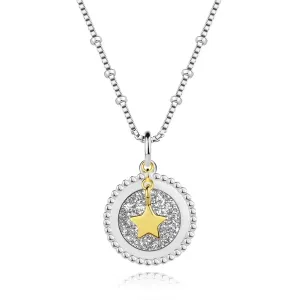 925 Srebrna ogrlica - krug, srebrni sjaj, zvijezda zlatne boje