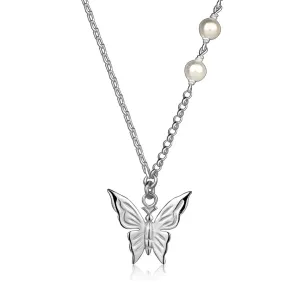 925 Srebrna ogrlica - leptir, bijeli sintetički biser, razne vrste lančića