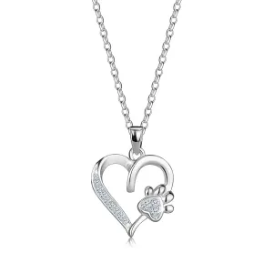 925 Srebrna ogrlica - linija srca, šapa, okrugli cirkoni, opružni prsten