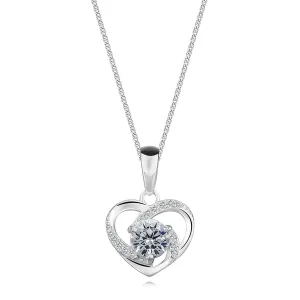 925 srebrna ogrlica - obris srca s cirkonima, upečatljiviji cirkon u sredini