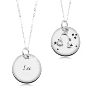 925 srebrna ogrlica, okrugla pločica i lančić, znak zodijaka LAV