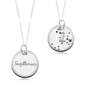 925 srebrna ogrlica, okrugla pločica i lančić, znak zodijaka STRIJELAC